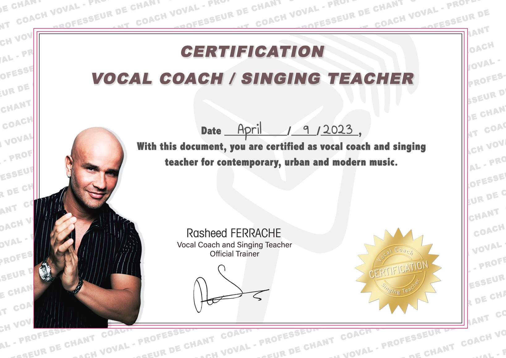 Diploma vocal coach singing teacher