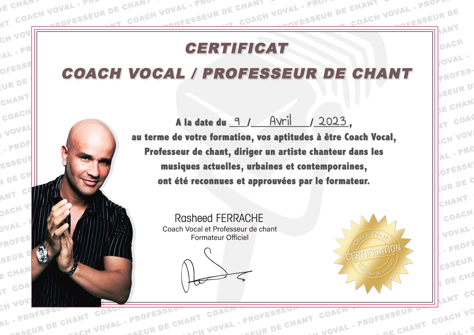 Diplome coach vocal professeur de chant
